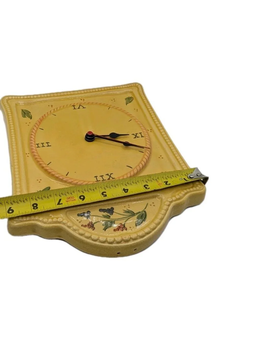 Vintage Ceramic Wall Clock Italy yellow tone Floral Country cottage core works